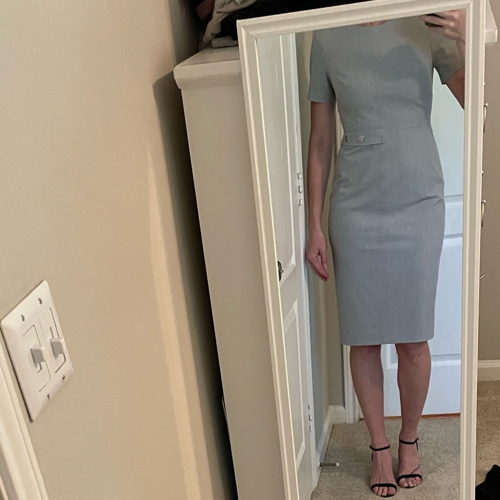 Gray Banana Republic dress with side button detail